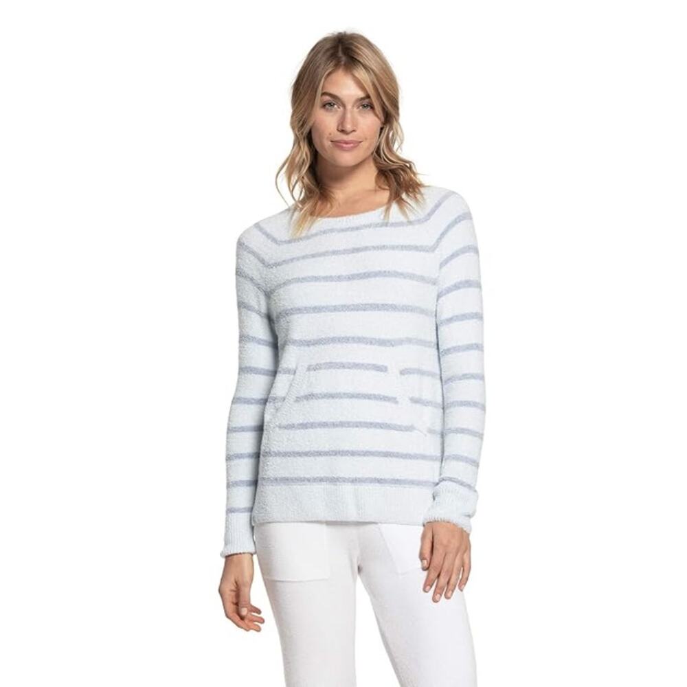 Barefoot Dreams Blue Stripe Cozy Chic Lite Striped Raglan Pullover Women's L